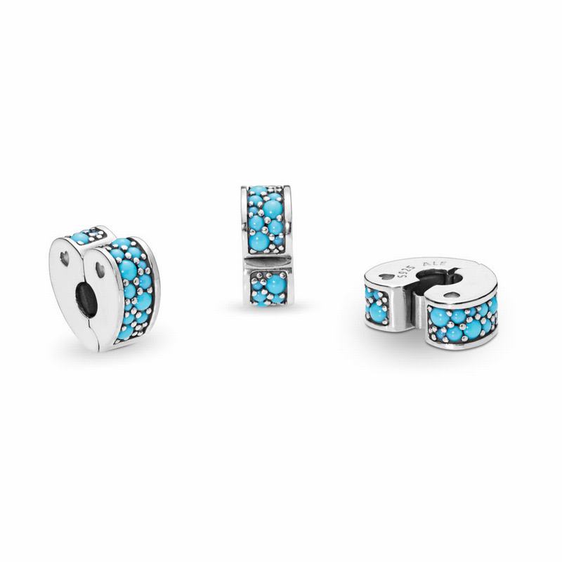 Pandora Arcs Of Love Clip Charm - Sterling Silver/Silicone/Blue/Crystal - Canada | GR9293NY